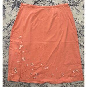 Vtg Pink Midi Skirt Womens Size 10 Floral Embroidery 100% Cotton Made In India